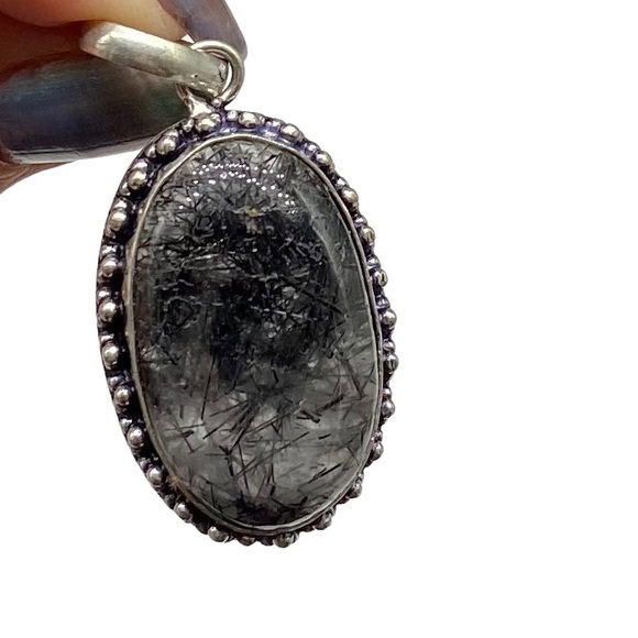 Jewelry - Black Rutile in Clear Quartz Crystal Necklace Pendant Natural Stone Jewelry Oval